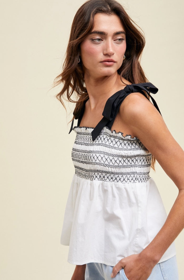 FREE SHIPPING - Embroidered Self Tie Cami Top – Prinket