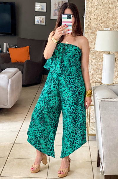 Leopard Print Strapless Jumpsuit